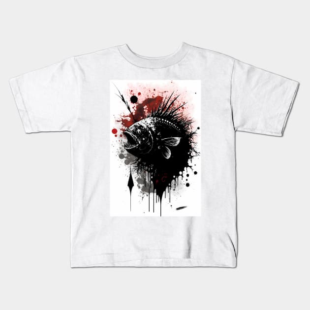 Angler Fish Ink Painting Kids T-Shirt by TortillaChief